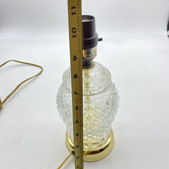 Vtg Table Lamp Chunky Diamond Glass Clear Brass Insert & Base No Shade 90s Y2K - Picture 11 of 13